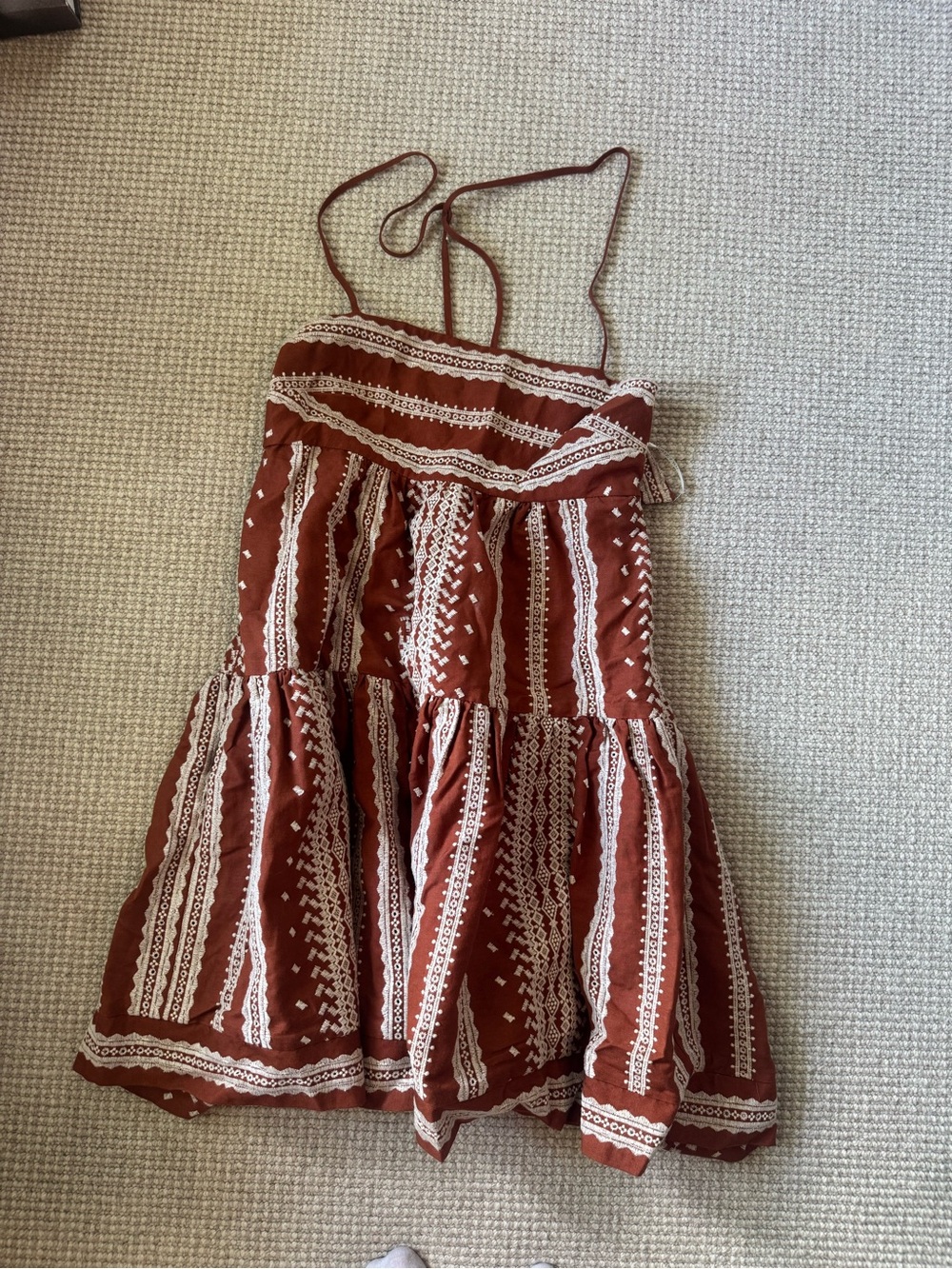 Shona Joy Rust Brown Embroidered Spaghetti Strap Dress